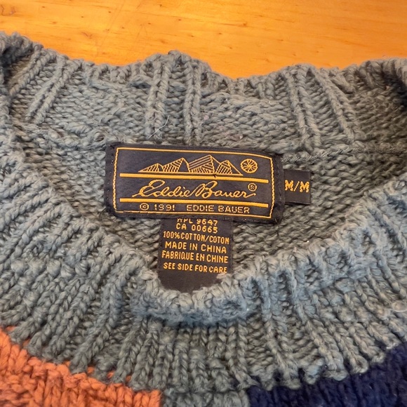 Eddie Bauer Men's Patchwork Crewneck Sweater - Gray, Blue, Orange, Cream Size M - Picture 3 of 10